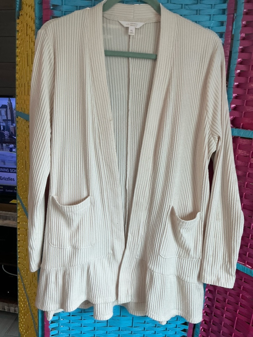 LAUREN CONRAD  creme colored cardigan size XL